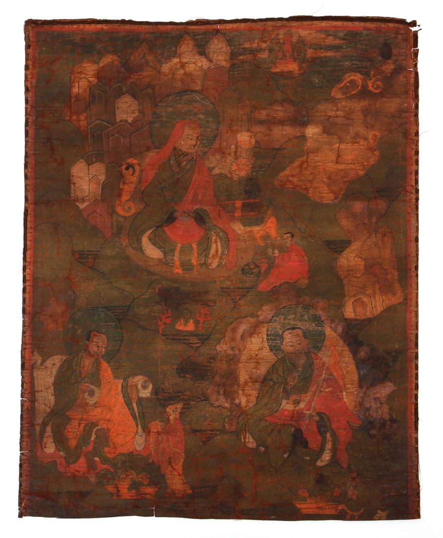Tibetan Thangka Three Arhats Folk (1 of 8)