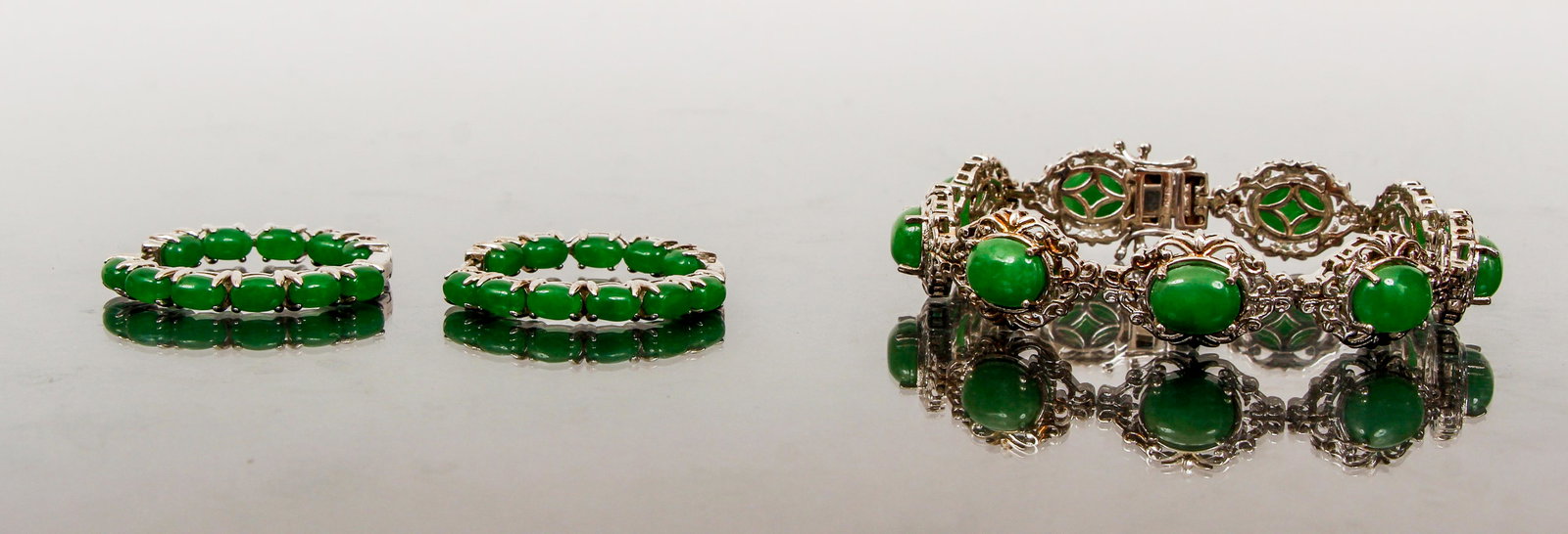 Sterling Jade Jewelry Bracelet Earrings (1 of 5)