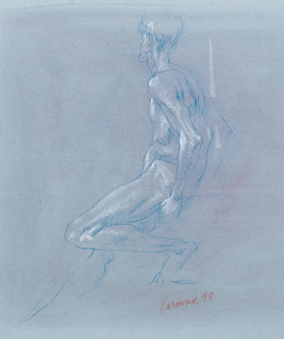 4 Harry Carmean Drawings Male Nude: Carmean, Harry (American, b.1922), Group of 4 Studies of the Male Nude, colored pencil on paper, each one signed by the artist and three are dated (1979, 1984, 1998), three measure 25.5 x 19.5 inches,