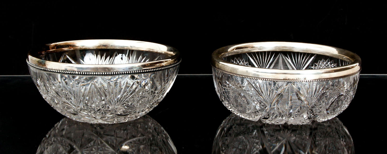 Pair Cut Glass Bowls with Gorham Sterling Rims (1 of 8)