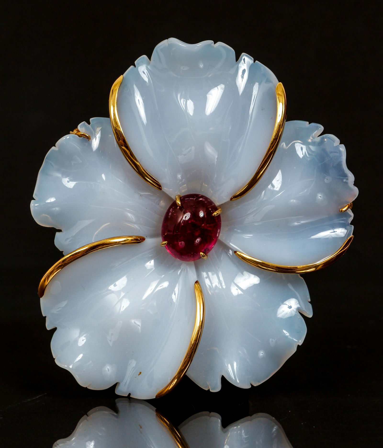 Andrew Clunn 18K Chalcedony Flower Pin (1 of 4)