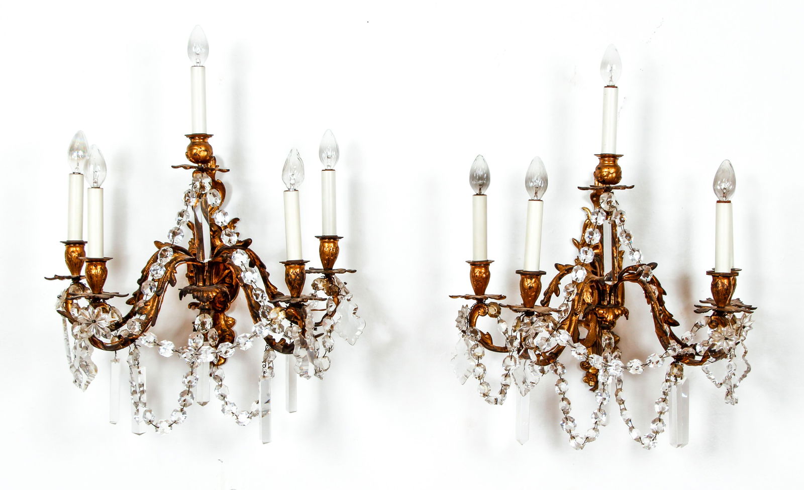 Pair of five light gilt bronze sconces (1 of 5)