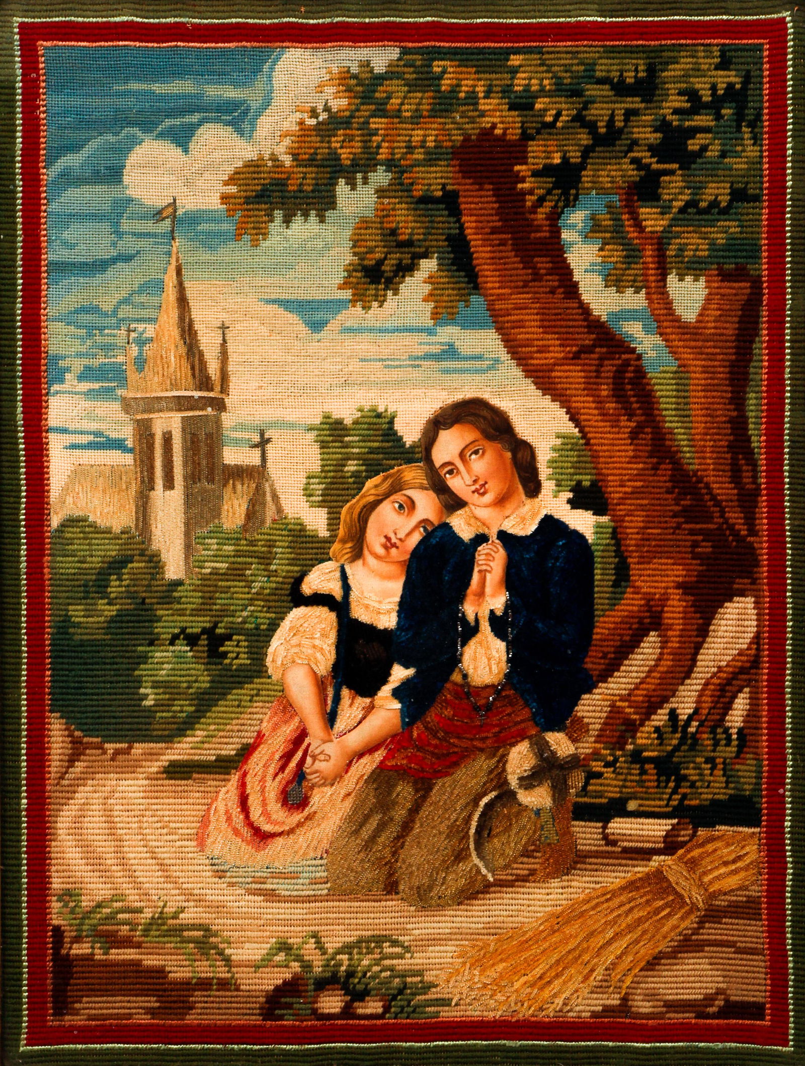Framed Needlepoint Depicting Two Lovers (1 of 4)
