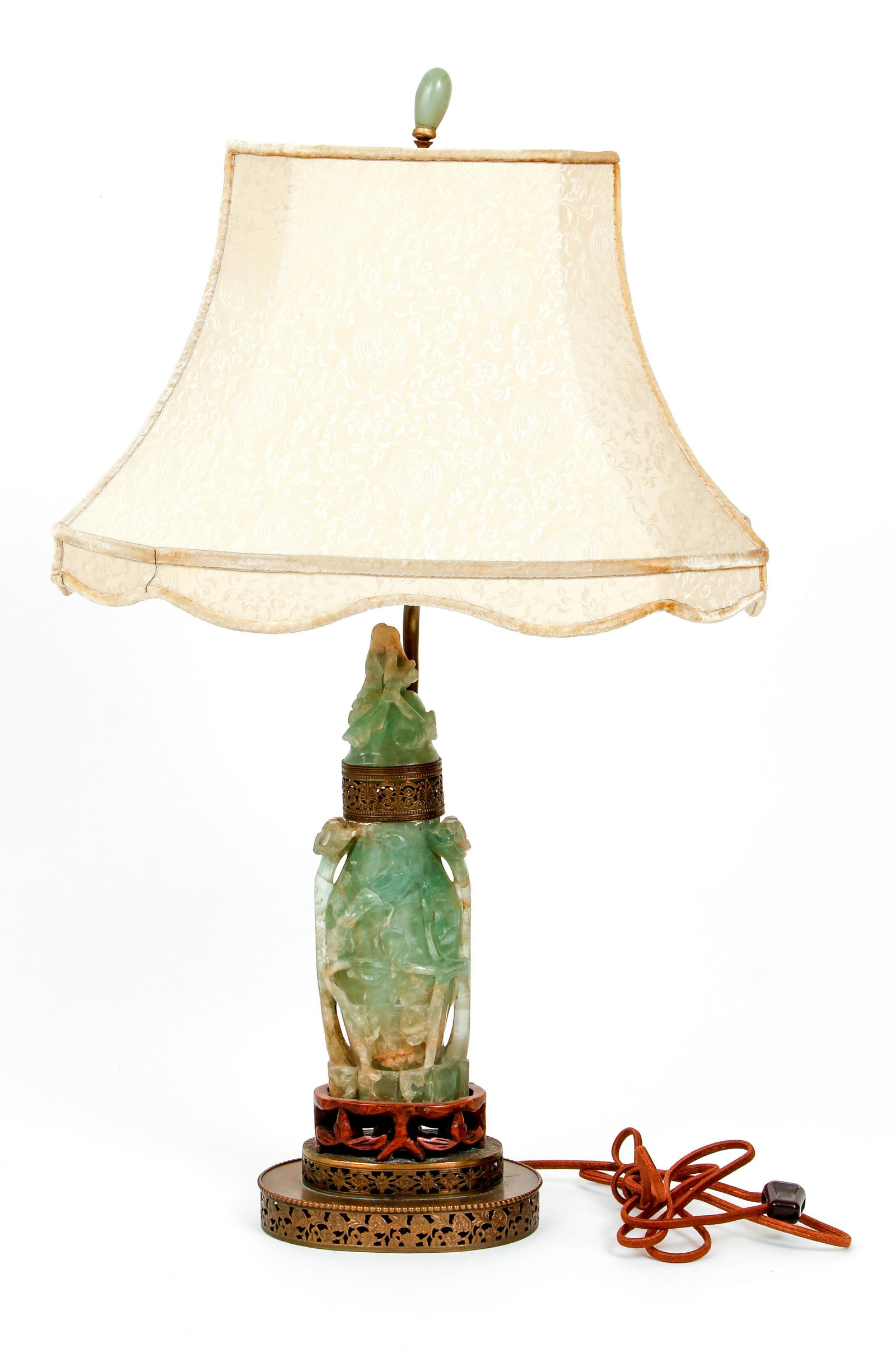 Carved Green Quartz Vase mounted as a Lamp (1 of 4)