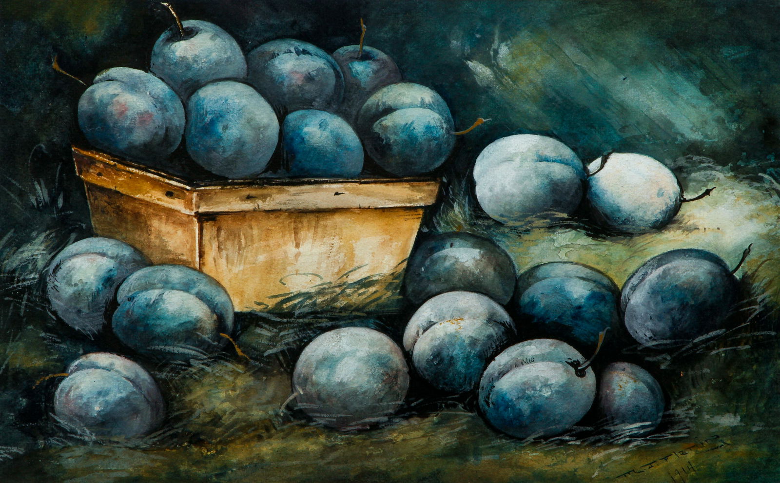 M. J. Fleming 1914 watercolor Plums Still Life (1 of 3)