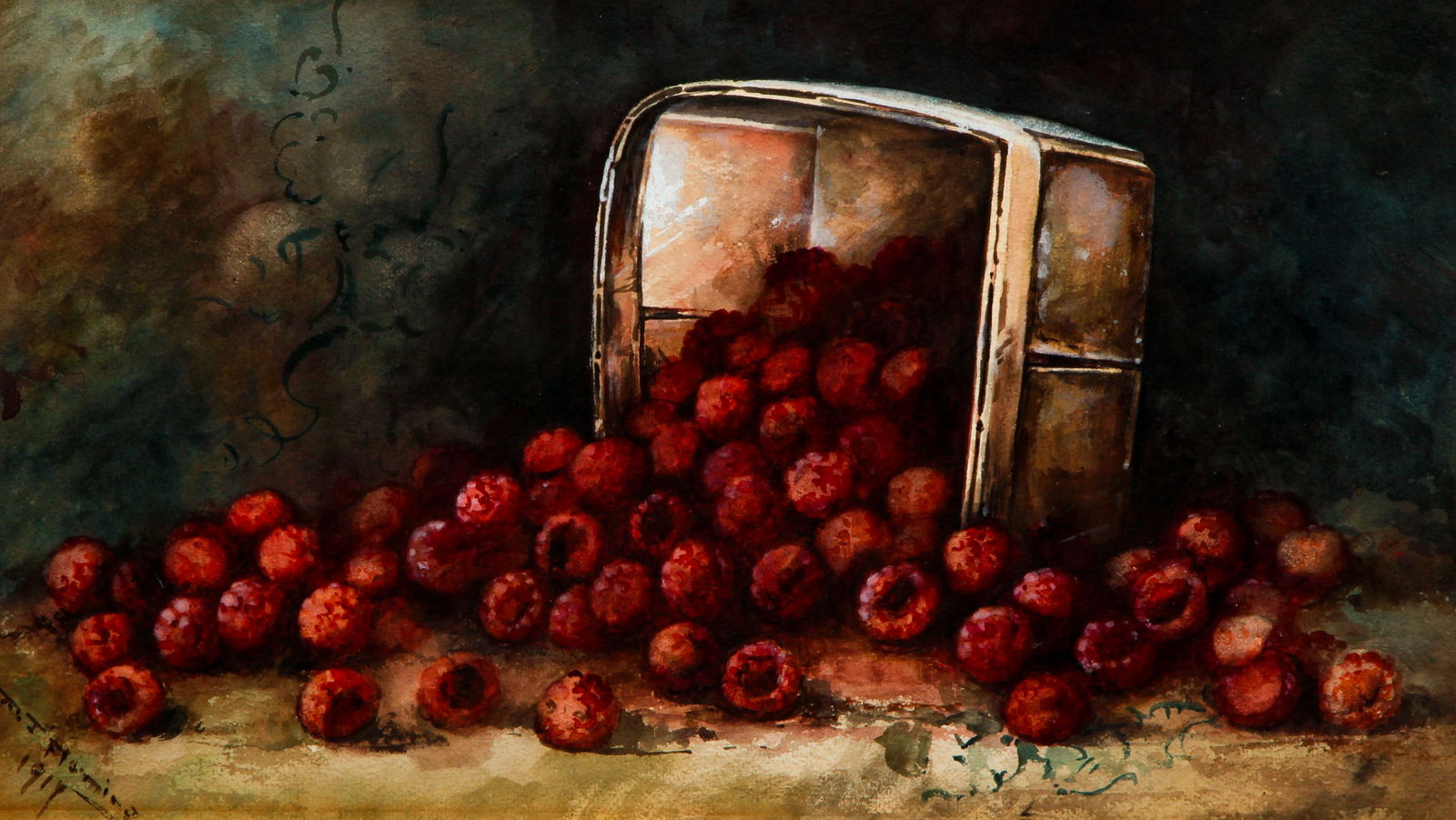 M. J. Fleming 1914 watercolor Still Life of (1 of 3)