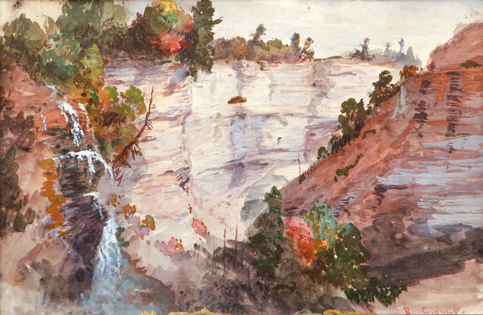 Regis Gignoux Passaic Falls Watercolor Ptg (1 of 8)