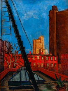 Samuel Halpert oil on wood panel Rooftops: Halpert, Samuel (Russian/American 1884 - 1930), Rooftops (New York), oil on panel, 22.25 x 16.5 inches, signed S. Halpert lower right on edge of flower pot, Halpert became a pioneer of modern art in A