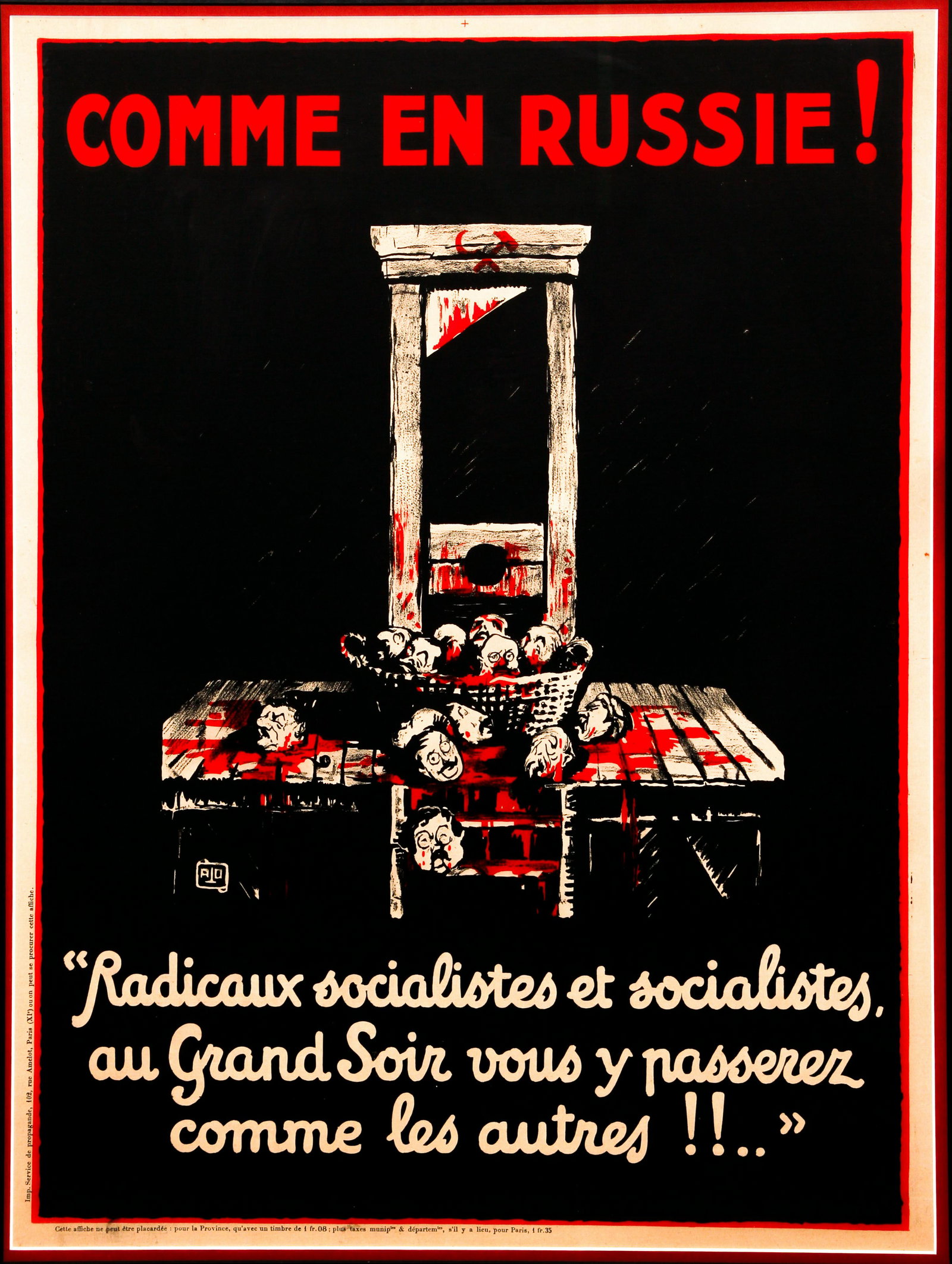 ALO 1926 French propaganda poster Comme en Russie: ALO (Charles Hallo 1884-1969), Poster Comme en Russie, 1926 (Radical Socialists, You will pass in that great night like all the others!) , 30 x 22.5 inches, framed measuring 43 x 35 inches