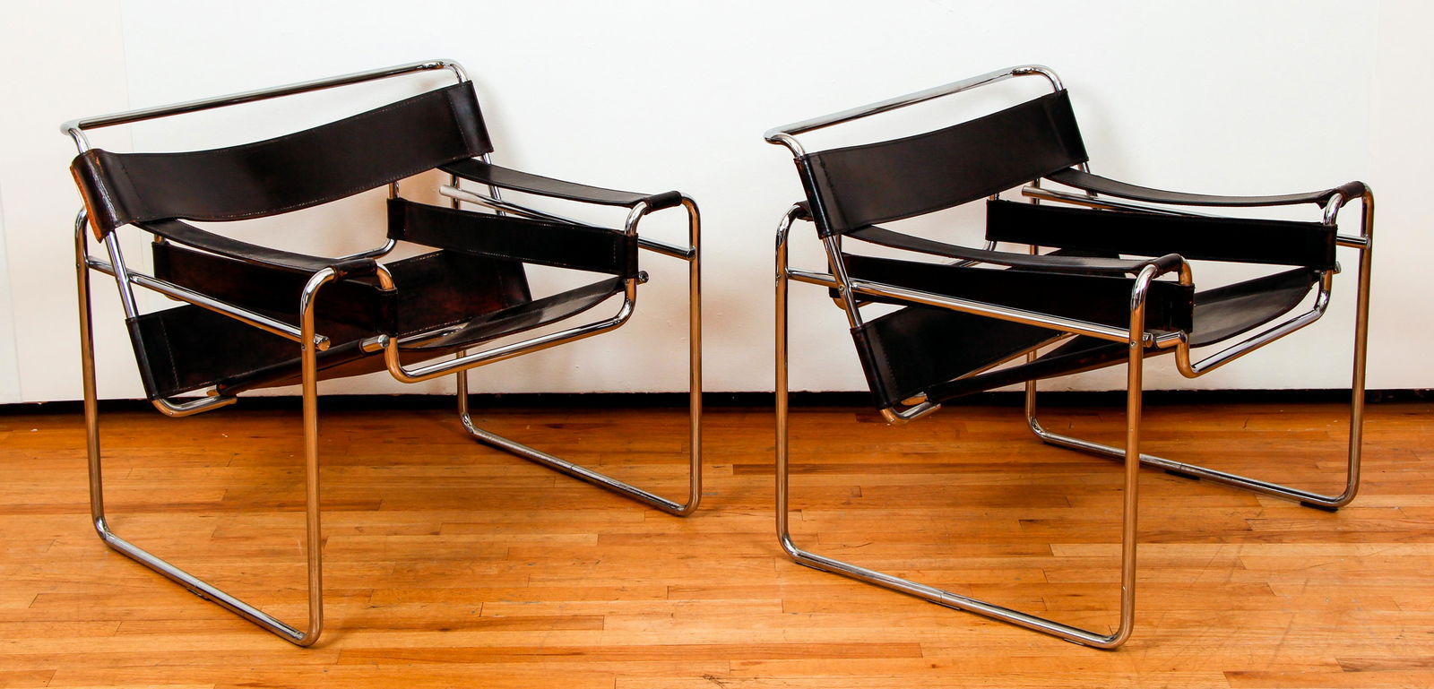 Pair Marcel Breuer Wassily Leather & Chrome Chairs (1 of 7)