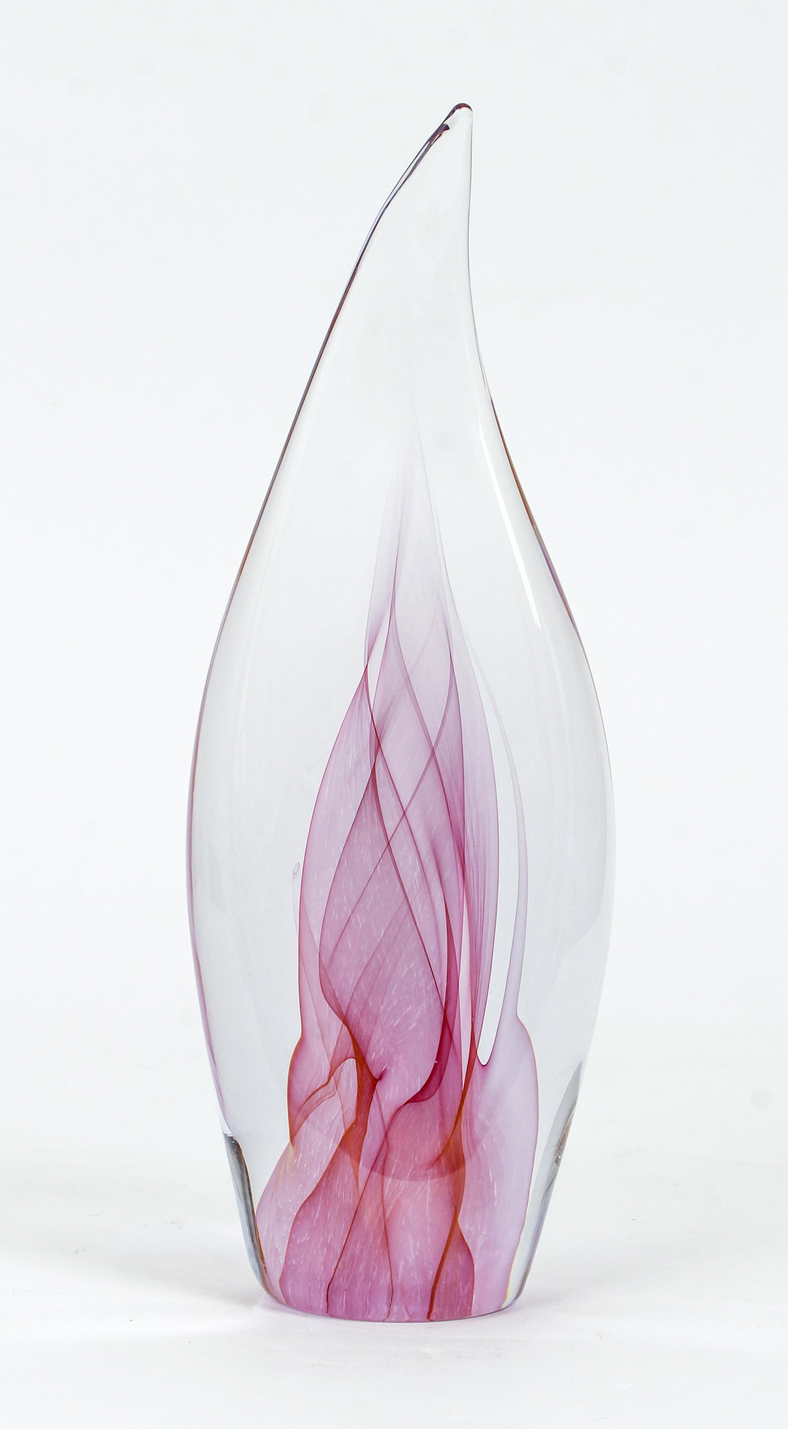 Steve Fenstermacher Youghiogheny Art Glass paperweight: Fenstermacher, Steve (Contemporary Studio Art Glass Maker), Tall Glass Paperweight for Youghiogheny artglass, clear glass with transparent veils, 13 inches tall,