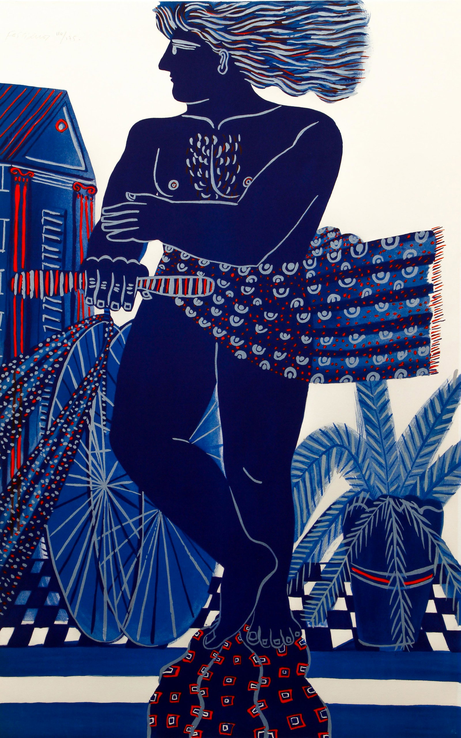 Alexandre Fassianos orig litho Bicycliste: Fassianos, Alexandre (ALEKOS) (Greek, born 1935), Bicycliste, color lithograph on wove paper, pencil signed and numbered 110/175. 36.25 x 23 inches