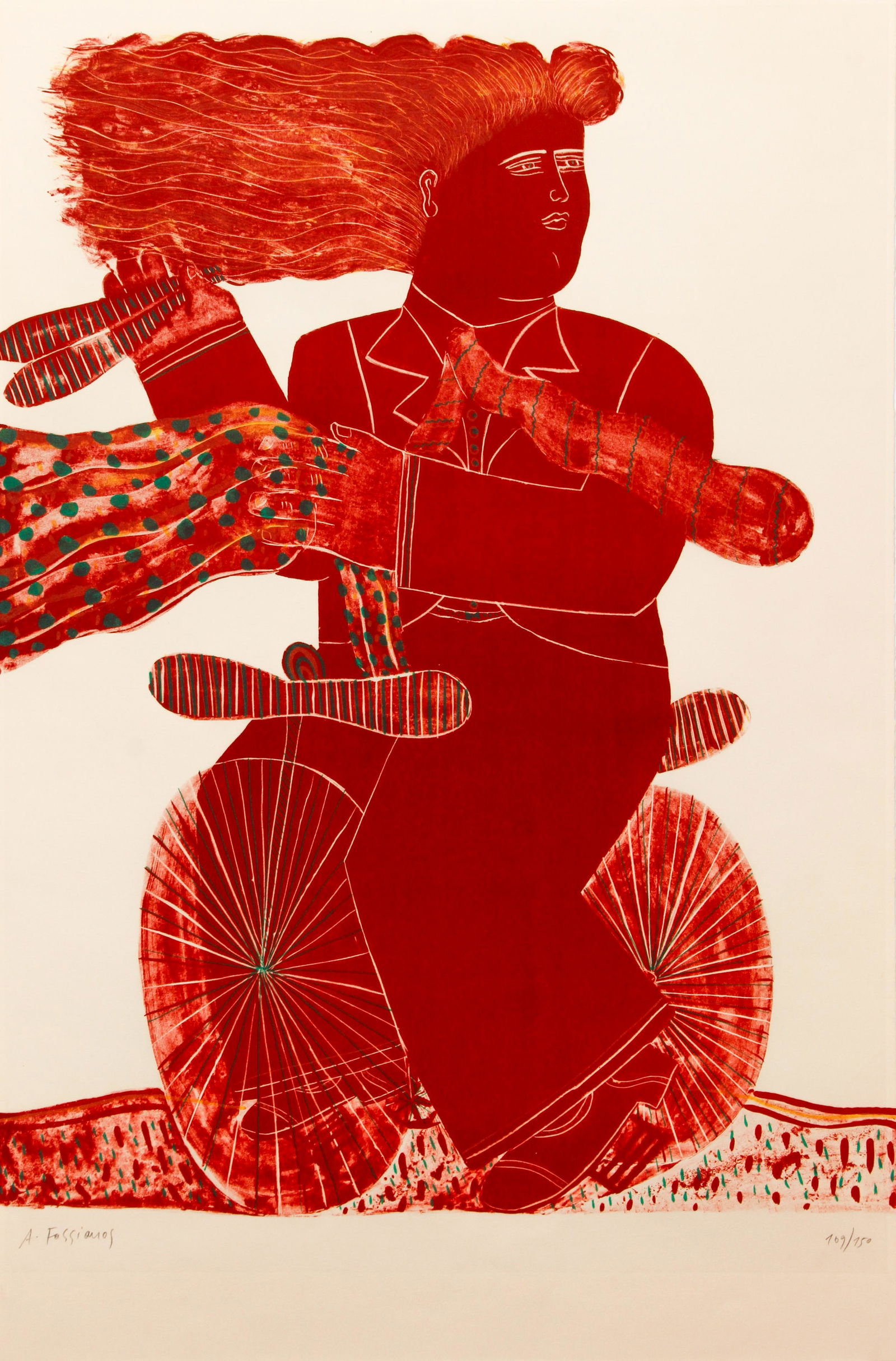 Alexandre Fassianos orig litho Woman on a Bicycle (1 of 4)