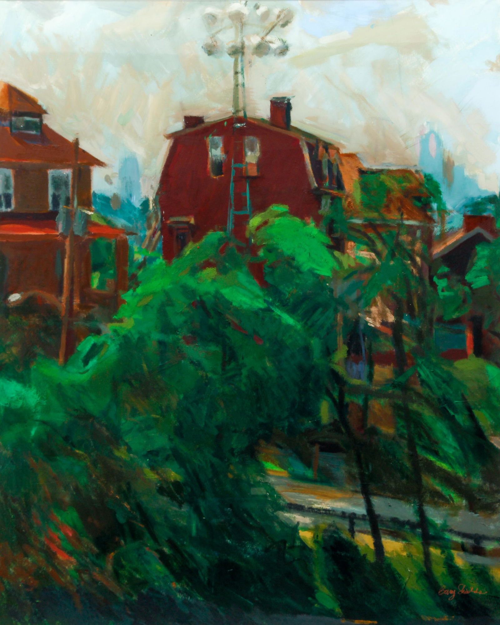 Barry Shields ptg. On paper Stadium Lights and House (1 of 3)