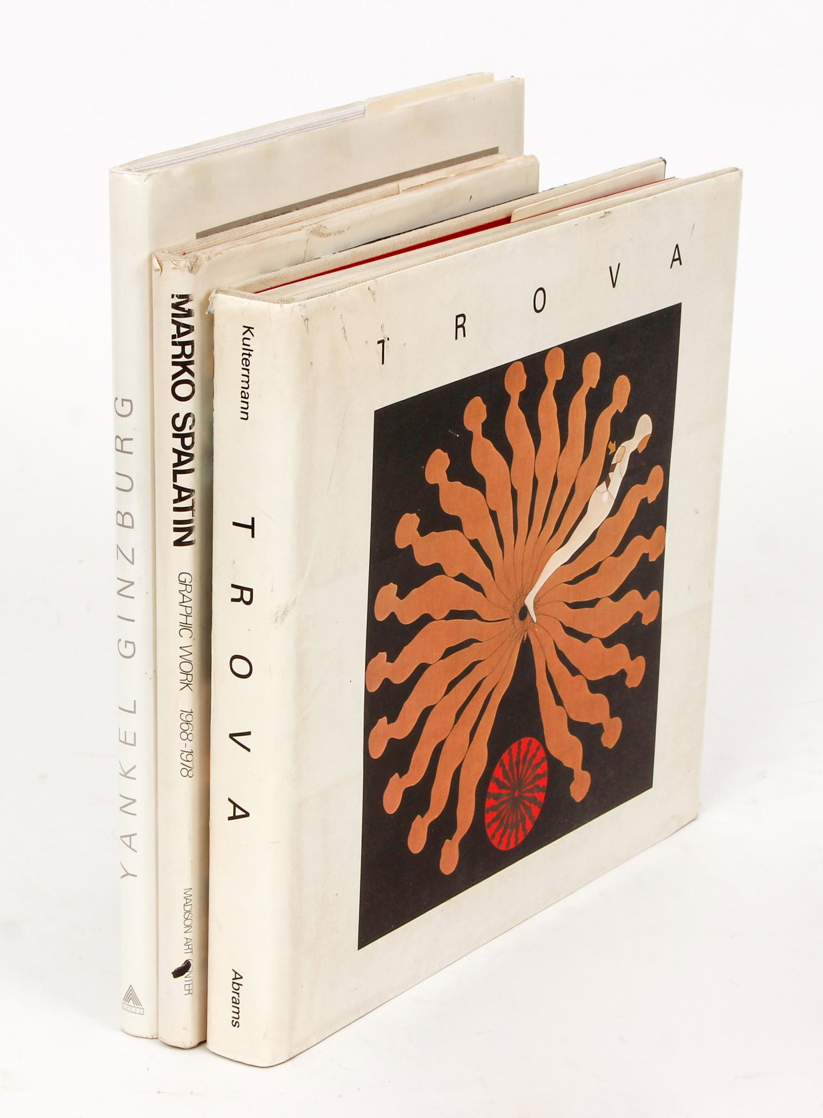 Lot 3 Signed Monographs Trova Spalatin Ginzburg: Lot of 3 art monographs, each one signed by the artist: 1. Ernest Trova by Kultermann, Abrams, 1978, hardcover in jacket, signed by Trova in pencil on half-title / 2. Marko Spalatin: Graphic Work 1968