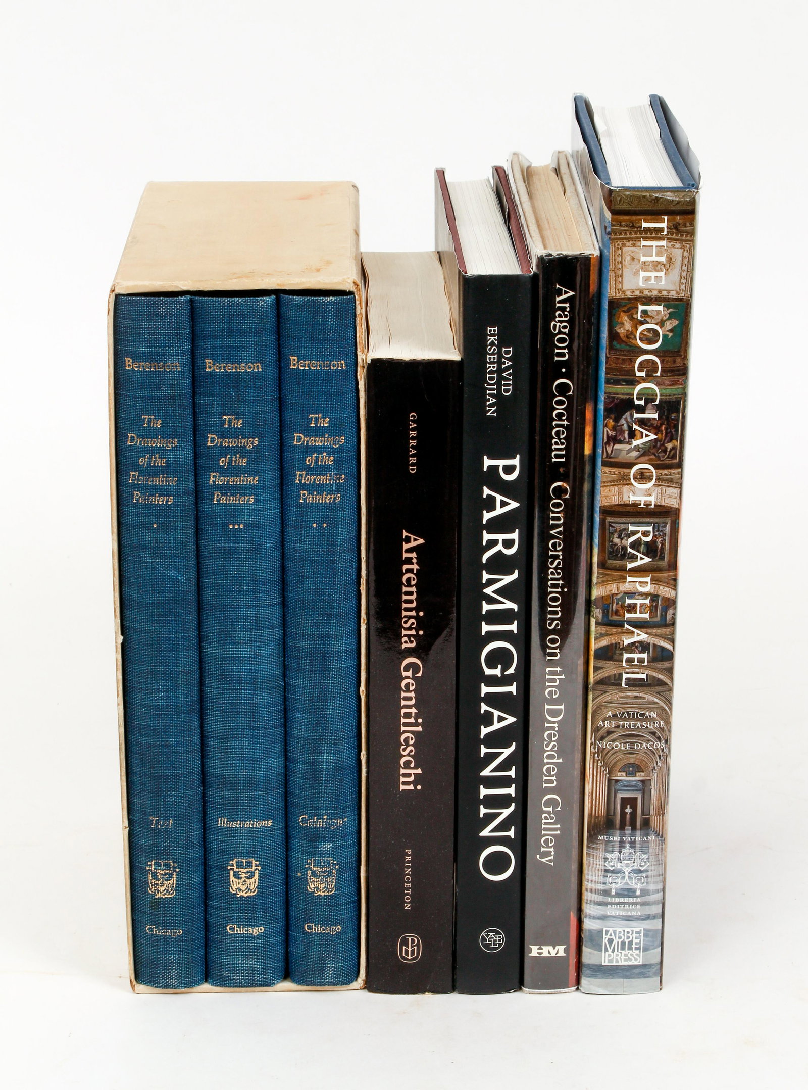 Renaissance Art Lot Raphael Berenson Parmigianino: Lot of 5 books on Renaissance Art: Berenson, Drawings of the Florentine Painters, 3 vols in slipcase / plus monographs on Parmigianino and Artemisia Gentileschi, The Loggia of Raphael and Conversation