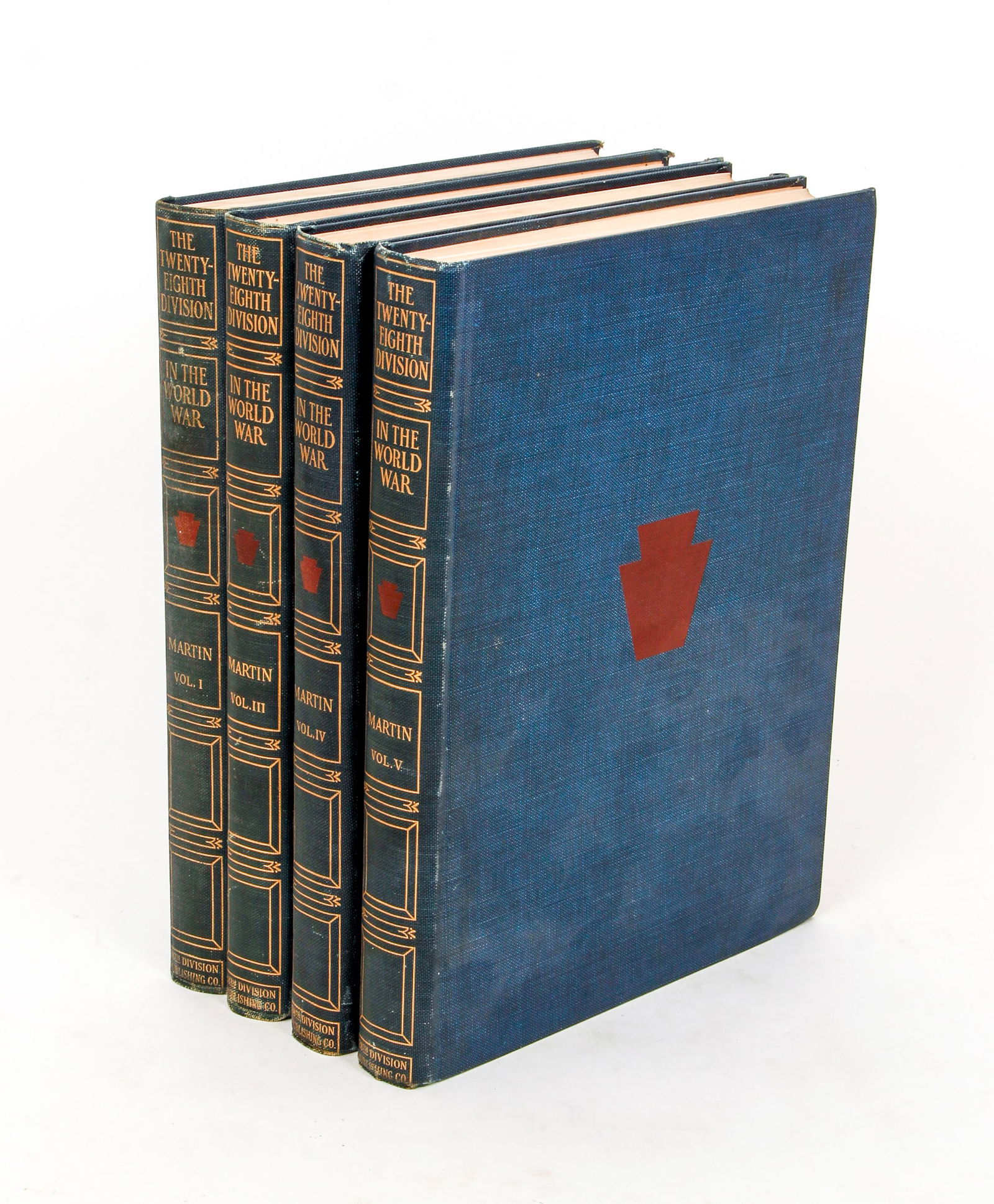 Martin 28th Division Pennsylvania World War 4 vols: Martin, Edward, The Twenty-Eighth Division, Pennsylvania's Guard in the World War, volumes 1 and 3-5 of a five volume set, 1923, First edition, 28th Division Publishing, Pittsburgh, hardcover, folios