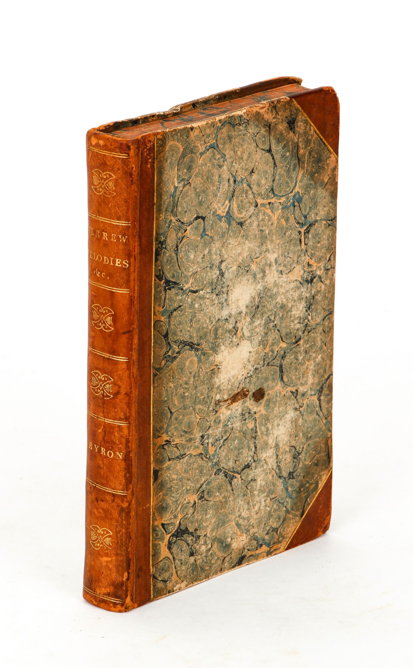 Byron Hebrew Melodies 1815 and others bound volume: Byron, Lord (George Gordon), Hebrew Melodies, bound with 4 other first and early editions by Lord Byron, 1815-1818, John Murray, London, hardcover, 8vo., contemporary 3/4 leather, marbled boards, gilt