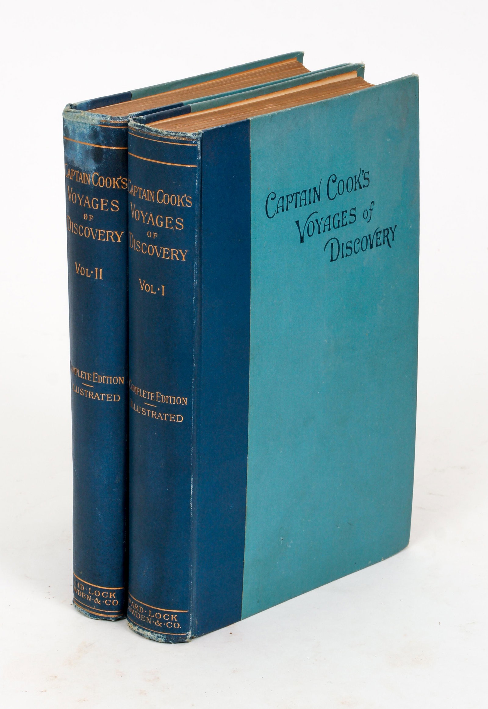 Voyages Discover Captain James Cook 2 volumes: Cook, Captain James, The Voyages of Discovery of Captain James Cook, complete in 2 volumes, no date (c.1897), later edition ("Complete Unabridged Edition"), Ward, Lock, Bowden, hardcover, contemporary