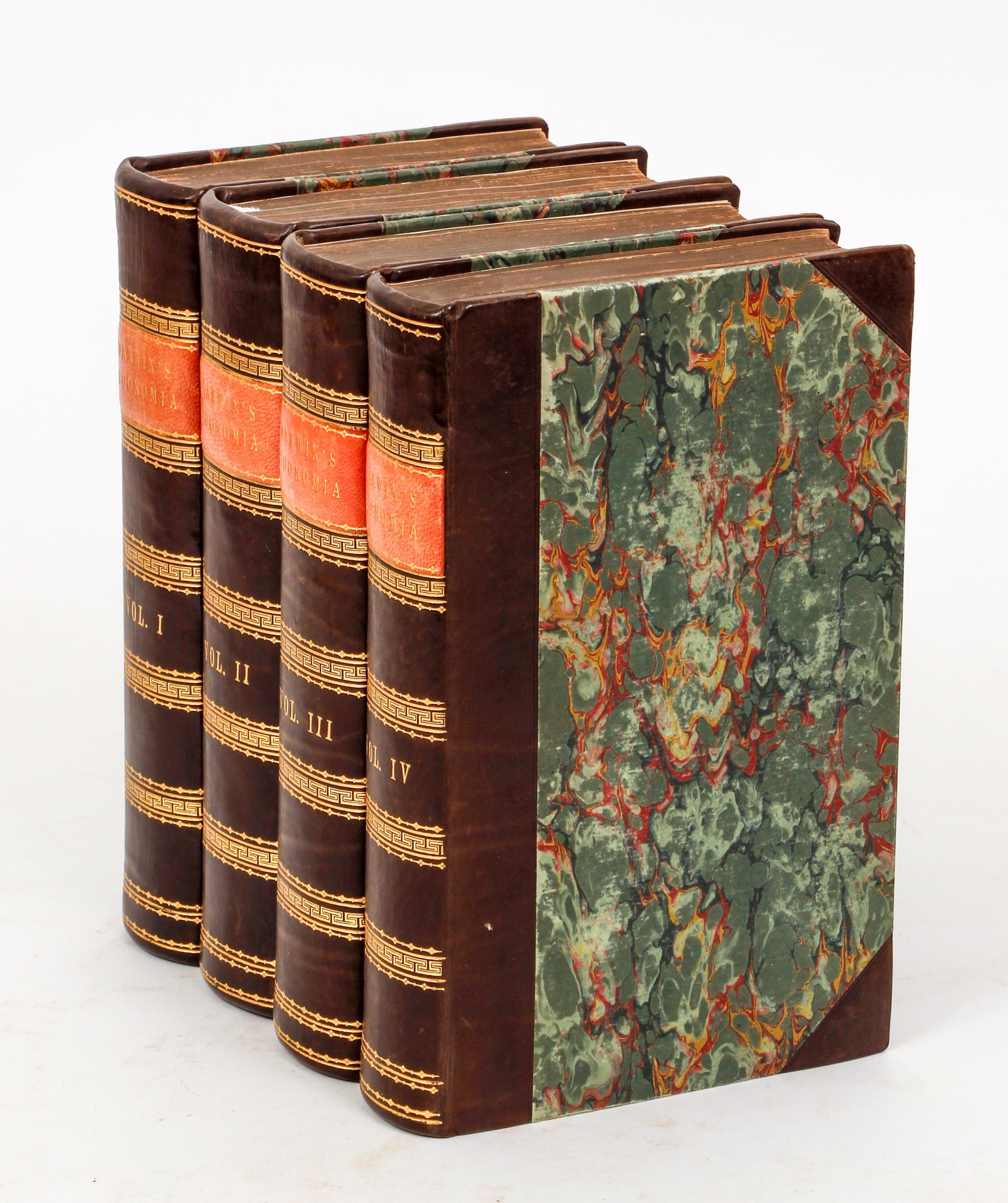 Erasmus Darwin Zoonomia Laws Organic Life 4 vols.: Darwin, Erasmus, Zoonomia: Or, the Laws of Organic Life, complete in 4 volumes, 1801, Third edition, J. Johnson, London, hardcover, 8vos., recently rebacked and recornered, title labels, 516, 565, 512