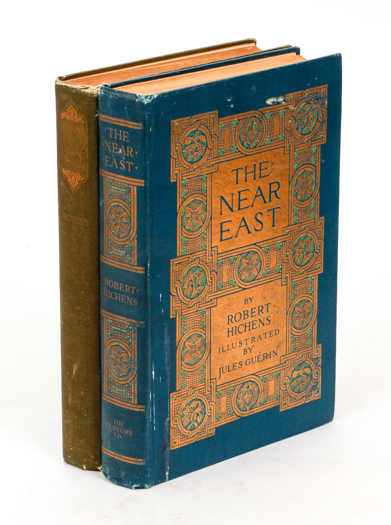Hichens and Guerin Pair Near East and Holy Land: Hichens, Robert, illustrated by Jules Guerin, Pair of Books: The Near East and The Holy Land, 1913 and 1910, both First editions, published by Century Co., hardcover, 4tos., in original decorative clo