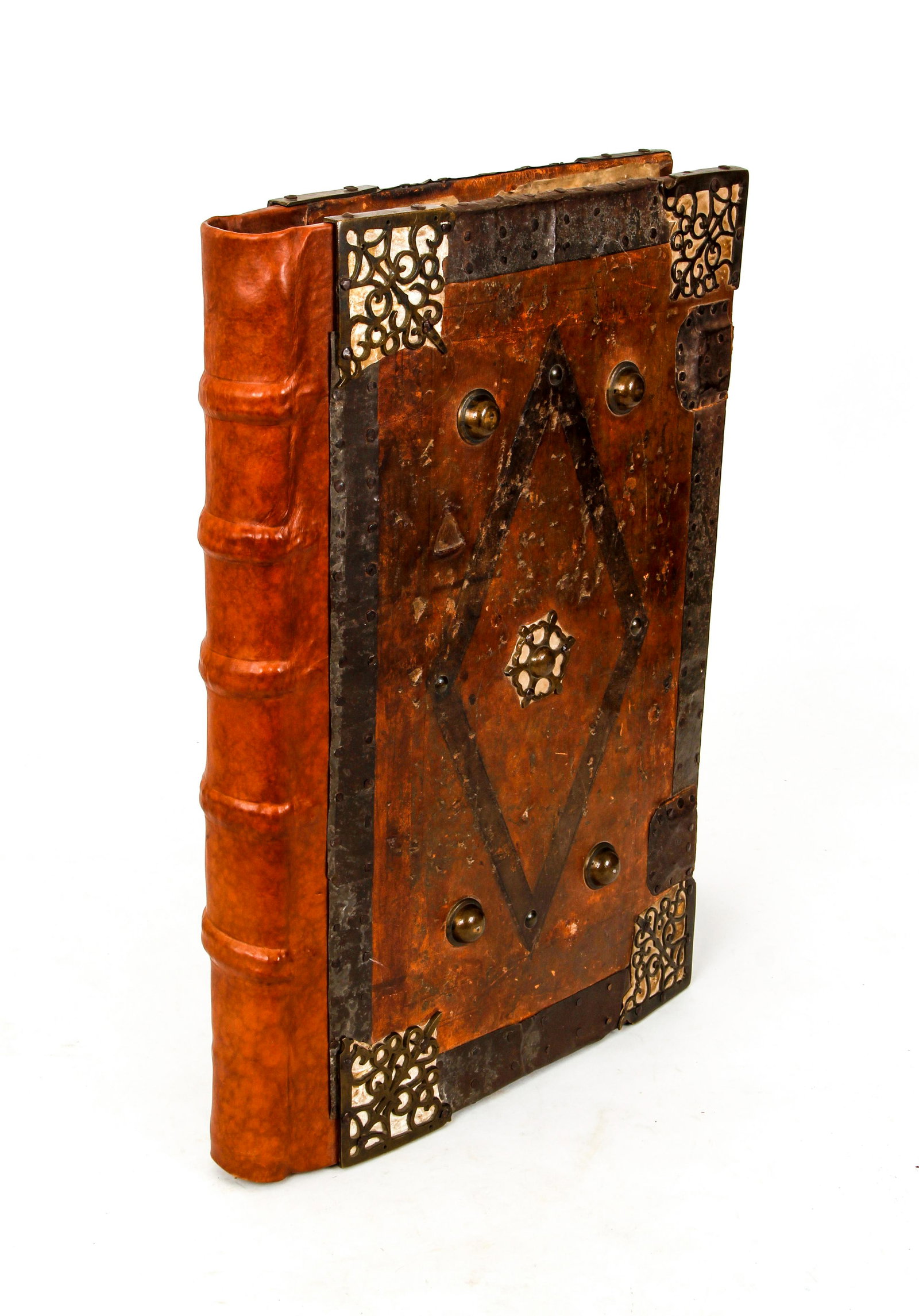 17th century Illuminated Missal Miniatures and Stand: Missal with One Illuminated Miniature, c.17th century, folio (22 x 15.75 inches), contemporary calf over wood boards, metal edging, brass corner plates, recently rebacked with brown leather, 115 leave