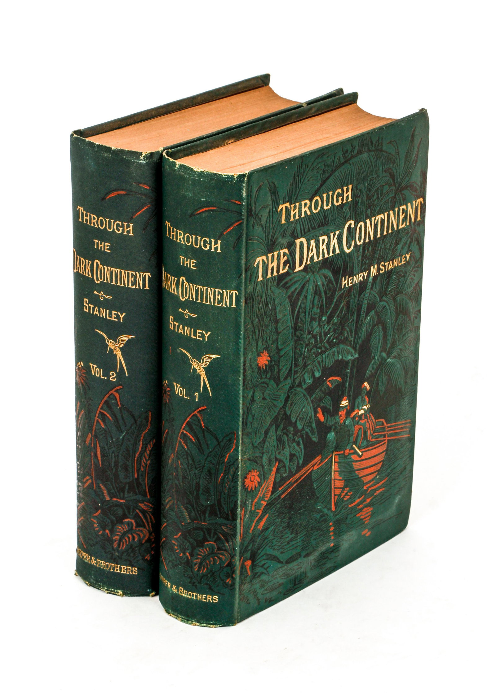 Stanley Through the Dark Continent 2 vols Maps: Stanley, Henry M., Through the Dark Continent: The Sources of the Nile…, complete in 2 volumes, 1879, early American edition, Harper Brothers, hardcover, 8vos., original decorative green cloth, comp