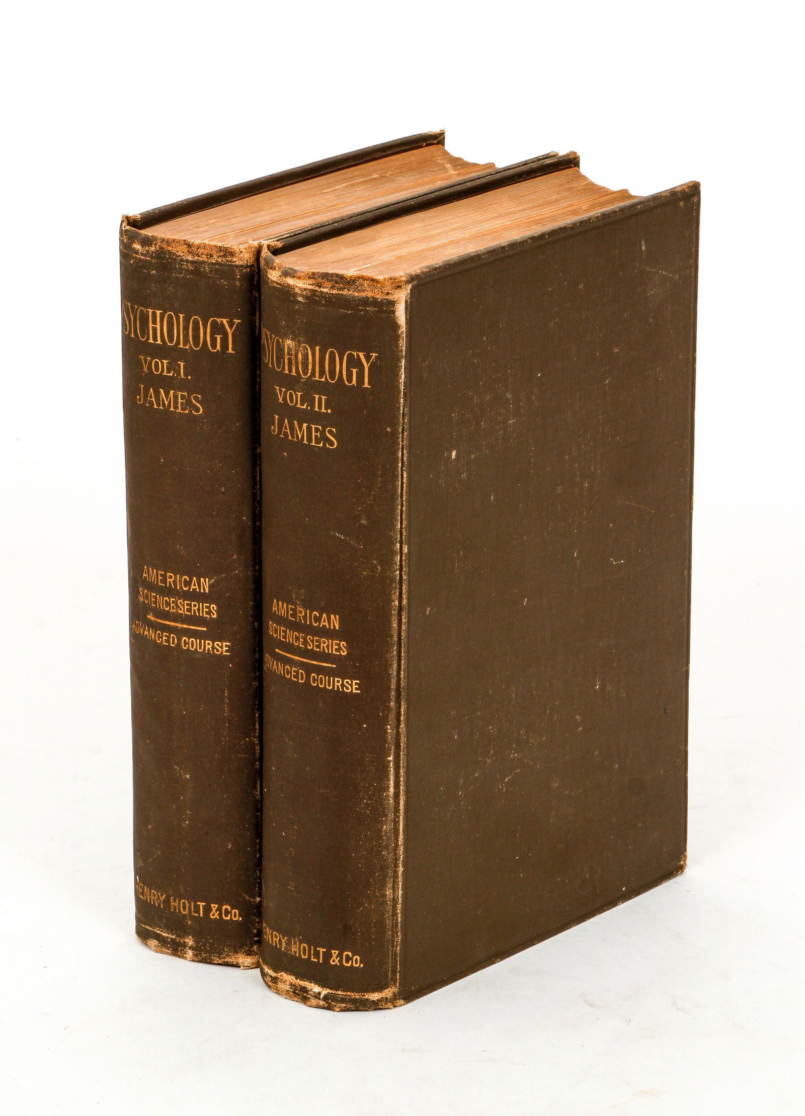 William James Principles of Psychology 1890 First ed: James, William, The Principles of Psychology, complete in 2 volumes, 1890, First edition, second state, Henry Holt, hardcover, 8vos., matching original green cloth, gilt title, title page states Ameri