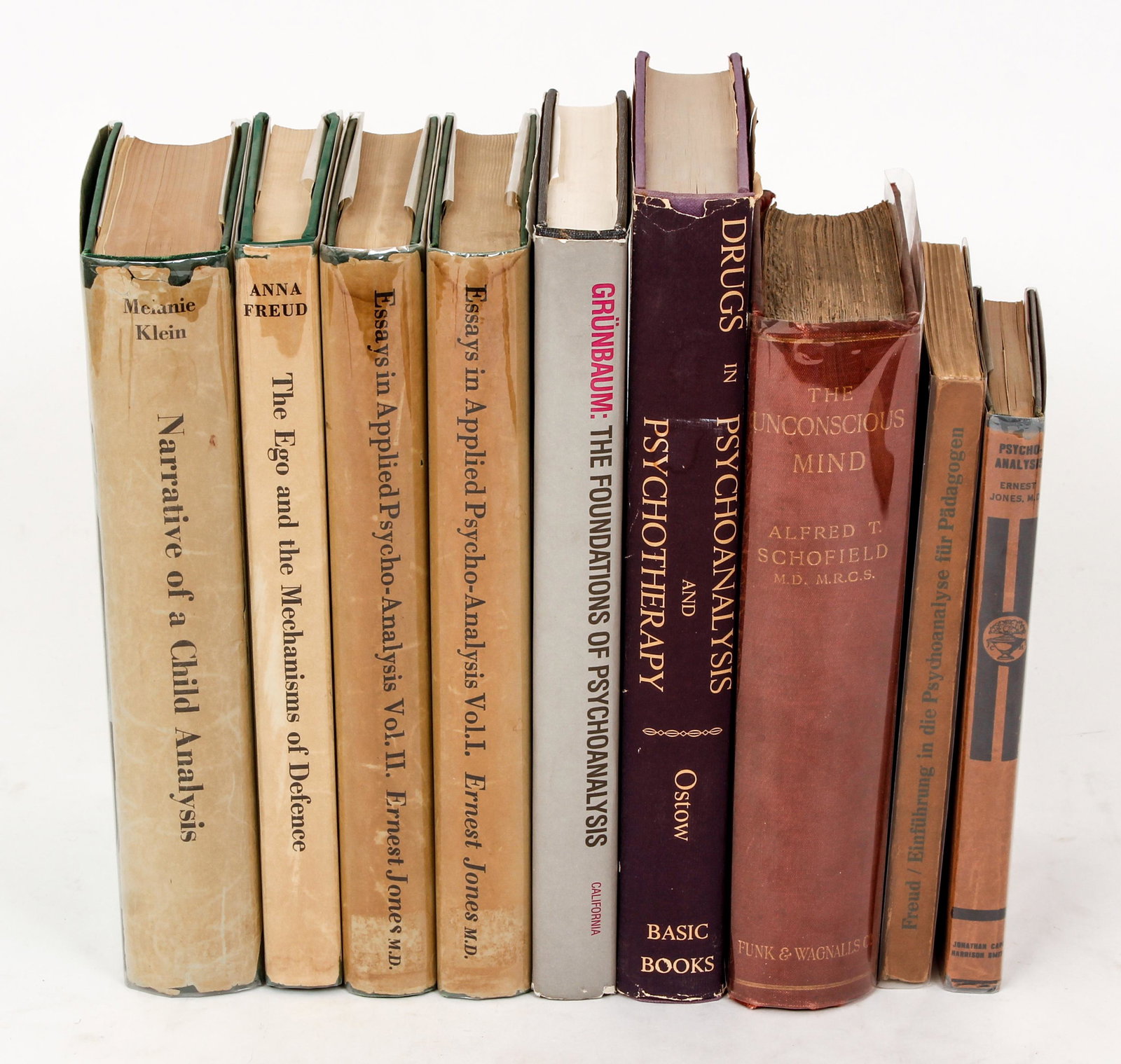 Lot 9 volumes Psychoanalysis Anna Freud Ernest Jones: Lot of 9 volumes on Psychoanalysis, includes a copy of Anna Freud's first book, 4 volumes in dust jackets from The International Pscyho-Analytical library published by Hogarth Press, a signed copy of 
