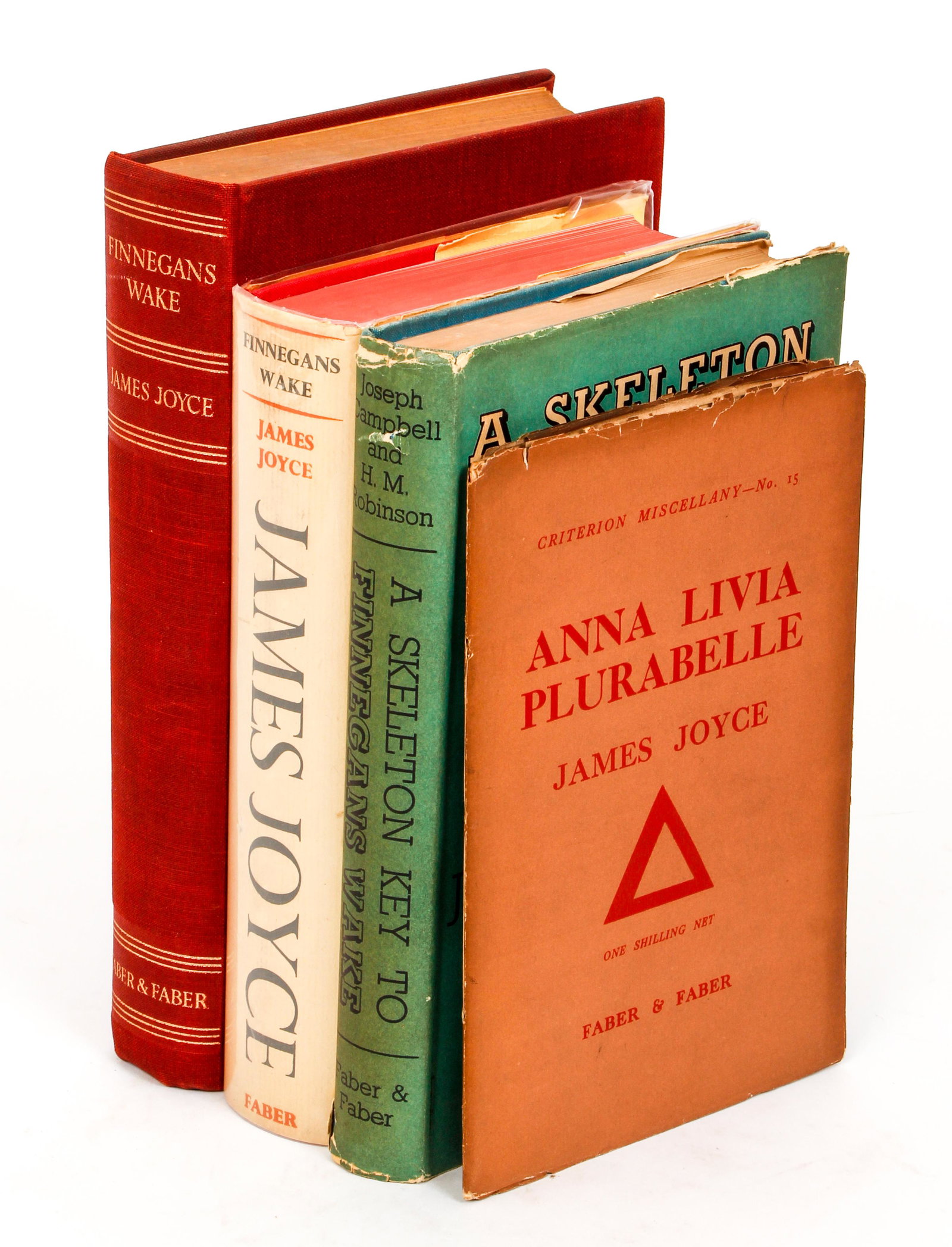 Joyce Finnegans Wake with Anna Livia and 2 other: (Joyce, James) Total of 4 books related to James Joyce's masterpiece: Finnegans Wake, 1939, First trade edition, Faber and Faber, hardcover, original cloth, gilt title, no dust jacket, ALONG WITH Anna