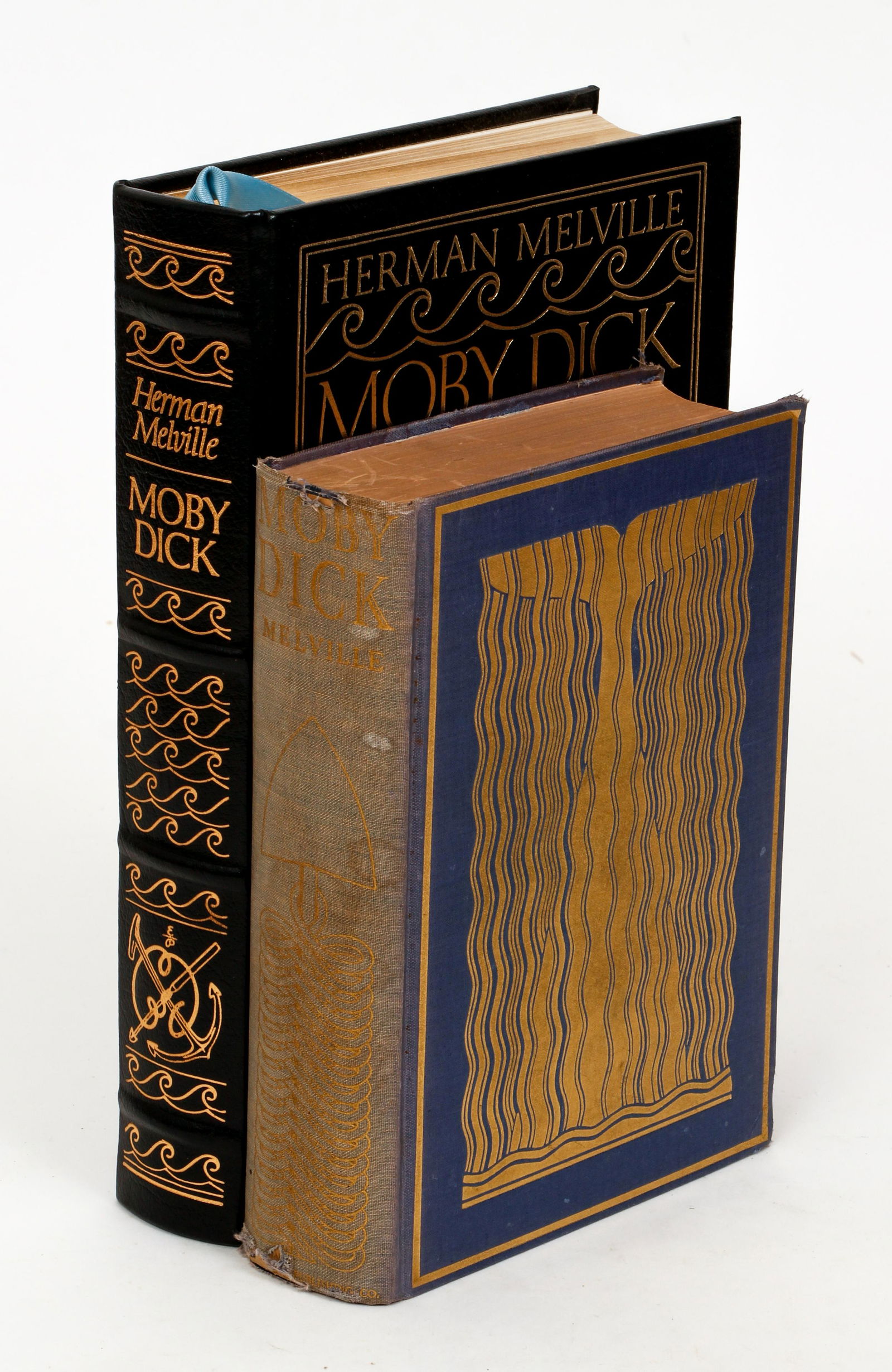 Moby Dick Rockwell Kent 2 books Easton Press: Melville, Herman, illustrated by Rockwell Kent and Boardman Robinson, 2 copies of Moby Dick, both illustrated, Garden City, 1937 and Easton Press, 1977.