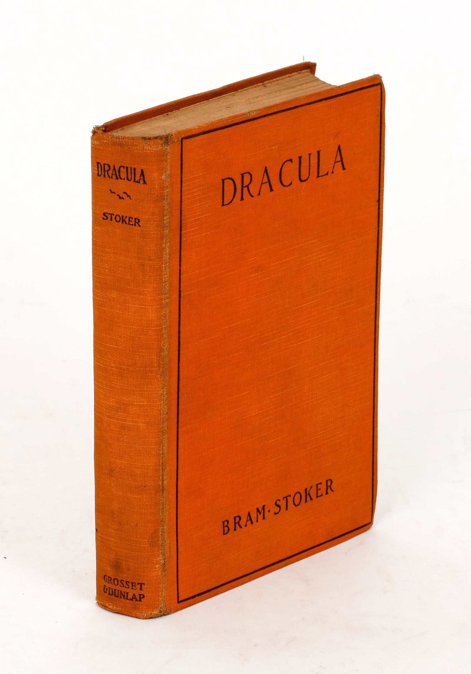 Bram Stoker Dracula Grosset Dunlap Early American: Stoker, Bram, Dracula, (1897), printed in 1927 or 1928, early American printing of this classic, hardcover, original orange cloth, Grosset and Dunlap, no dust jacket, 354 pp., no ads.
