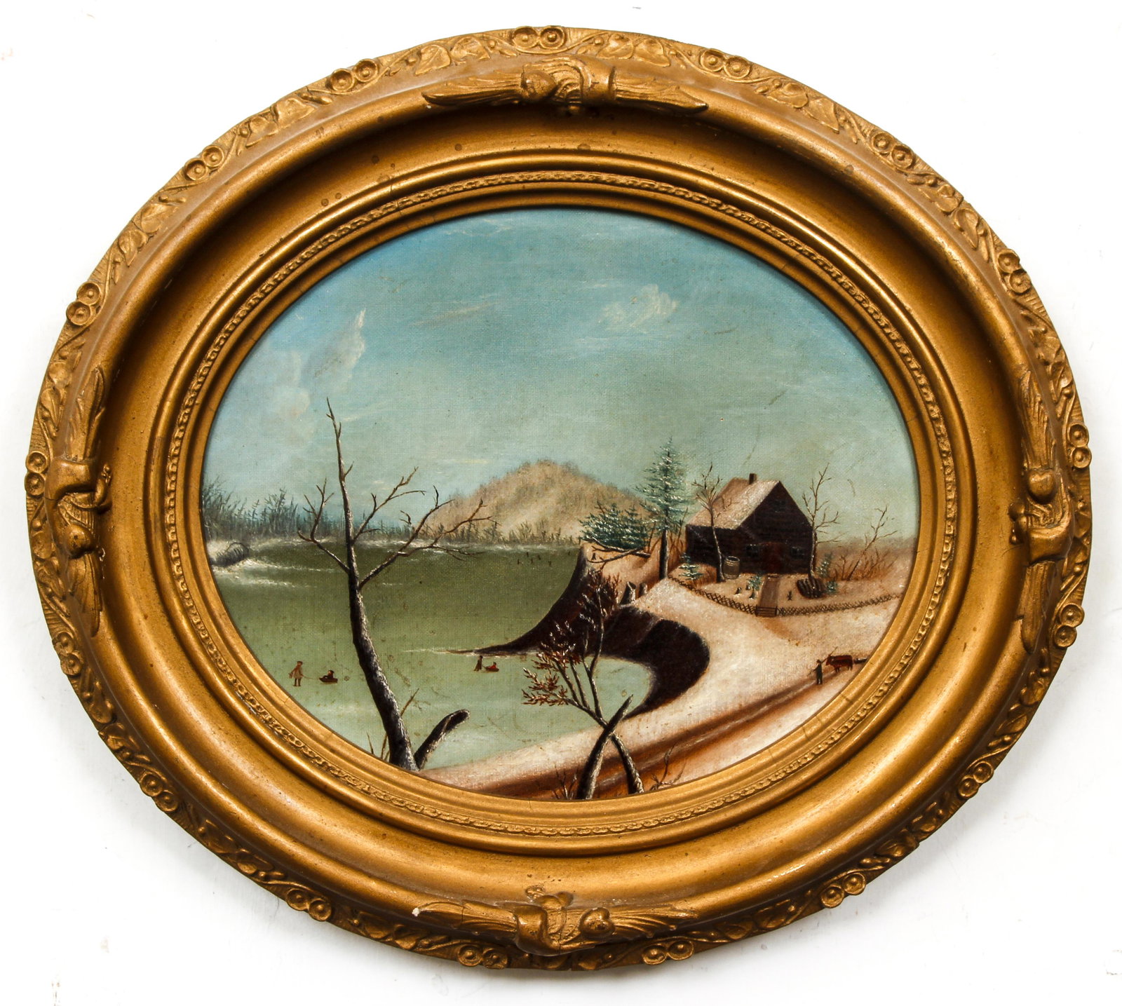 Self Taught oval painting Winter Fun (1 of 3)