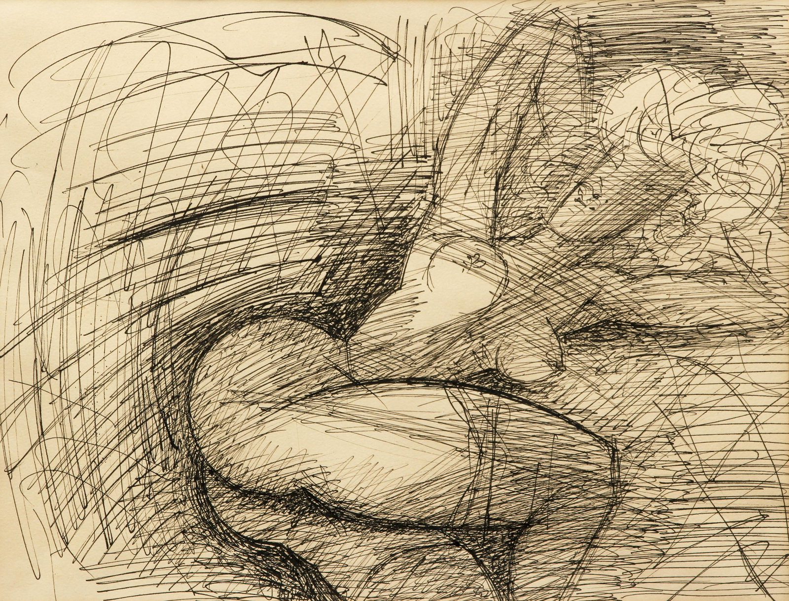 Marcel Gromaire ink drawing Reclining Nude: Gromaire, attributed to Marcel (French 1892 - 1971), Reclining Nude, circa 1960, ink drawing, 9.5 x 12.5 inches, gilded print frame measuring 17 x 21 inches, Provenance: Hanley Gallery of Modern Art, 