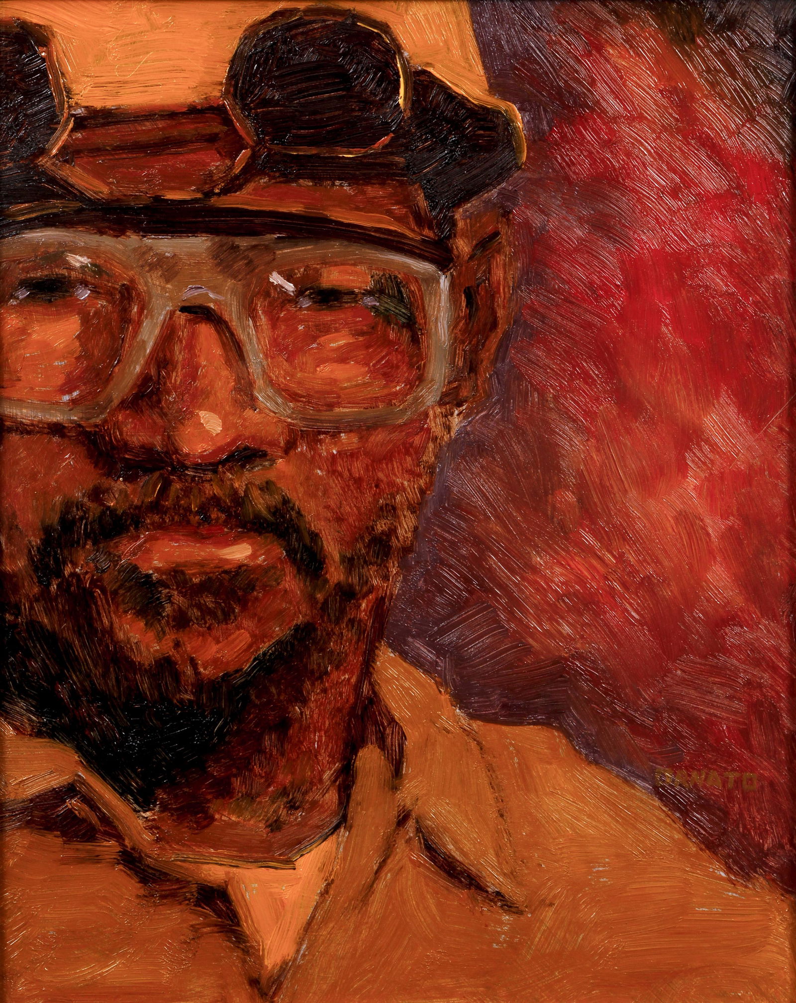 Vince Ornato oil Factory Man: Ornato, Vince (Contemporary American, Western Pa.), Factory Man, 2005, oil on masonite panel, 10 x 8 inches, signed lower right, signed, titled, and dated on panel reverse, framed 15 x 12.5 inches