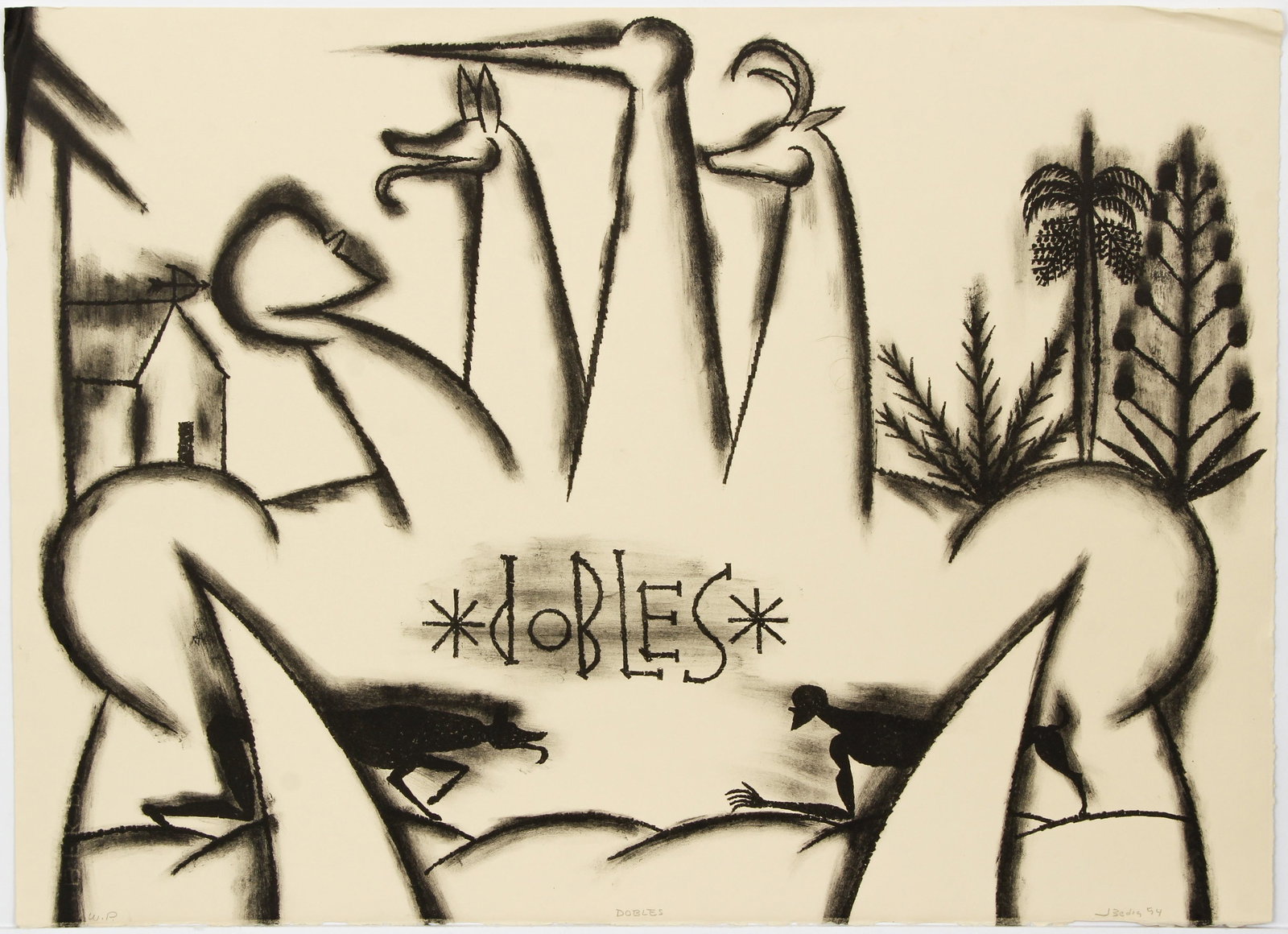 Jose Bedia 1994 lithograph proof Dobles (1 of 6)