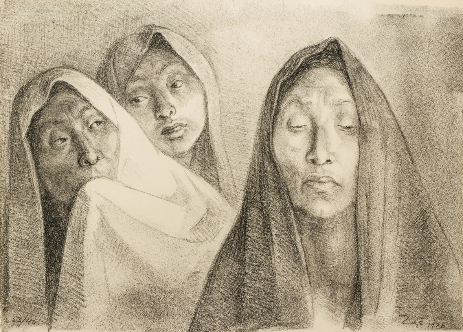 Francisco Zuniga 1976 litho Tres Cabezas con Rebozos (1 of 4)