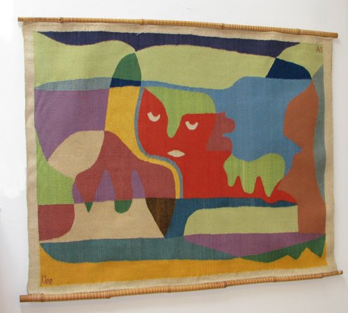 Woven Fiber piece after Paul Klee: Artist: After Paul Klee (German/Swiss, 1879-1940) Work Title: Figure in a Landscape Date: circa 1950 Medium: dyed wool woven and bamboo polls Dimen