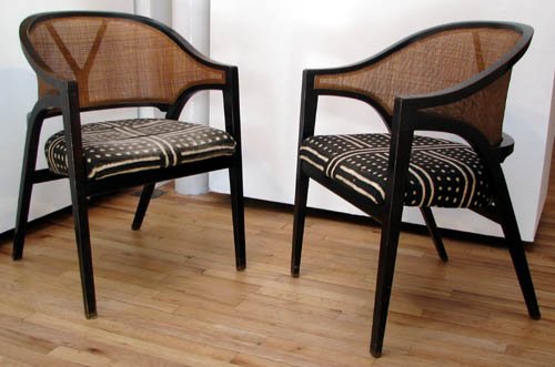 Pair of Dunbar Ebonized Club Chairs: Work Title: Pair of Dunbar frames Ebonized Club Chairs with custom upolstery Medium: ebonized wood Dimensions: 32 x 22.5 x 20 inches