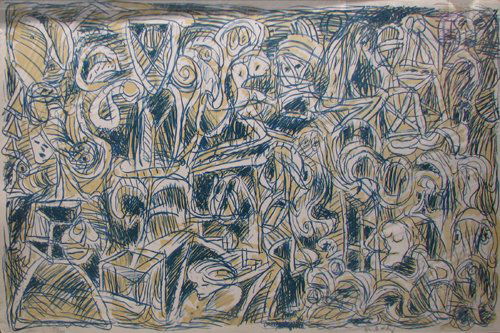 Pierre Alechinsky Composition in Yellow and Blue l: Artist: Alechinsky, Pierre (Belgian, b. 1927) Work Title: Composition in Yellow and Blue Medium: color lithograph Dimensions: 25.5 x 40.2 inches Ed