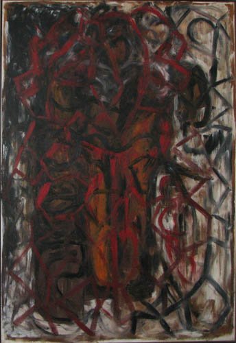 Jerry Brane Abstract Painting: Artist: Brane, Jerry (American, b. 1946) Work Title: Nekorb Rorrim Date: 1984 Medium: encaustic on canvas Dimensions: 75 x 48 inches Sign