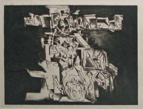 Hans Burkhardt orig etching #791: Artist: Burkhardt, Hans (Swiss/American 1904-1994) Work Title: Untitled Abstract #791 Date: 1964 Medium: etching and aquatint Dimensions: 19.25