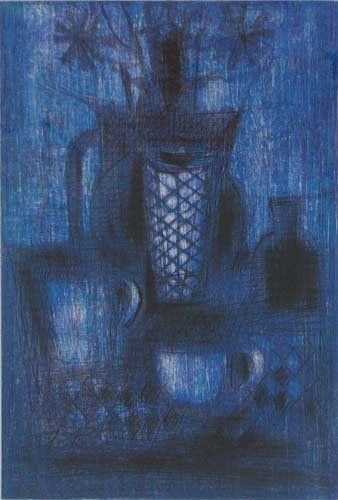 Paul Maxwell early Lithograph Blue Vase: Artist: Maxwell, Paul (American, born 1925) Work Title: Blue Vase Date: 1960 Medium: lithograph printed in colors Dimensions: 19.25 x 13 inches