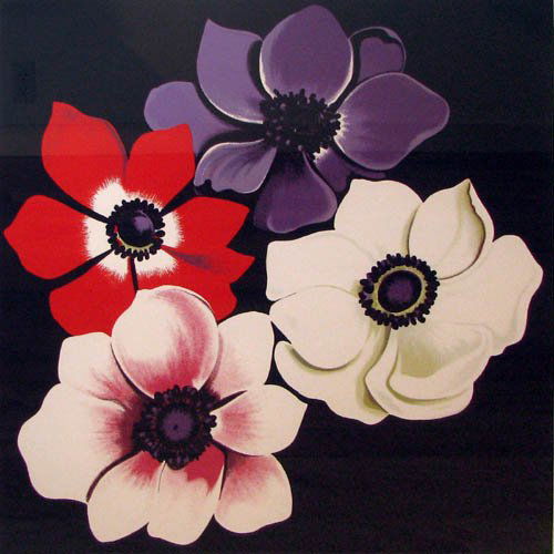 Lowell Nesbitt flowers: Artist: Nesbitt, Lowell (American 1933-1993) Work Title: Four Anemones Date: 1980 Medium: serigraph printed in colors Dimensions: 29 x 29 inche