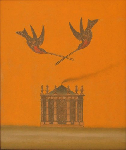 John Rogers ptg. On Paper Sword Billed Hummingbird: Artist: Rogers, John (Contemporary American) Work Title: Sword Billed Hummingbirds Assault A Temple Date: 2000 Medium: oil on paper Dimensions: