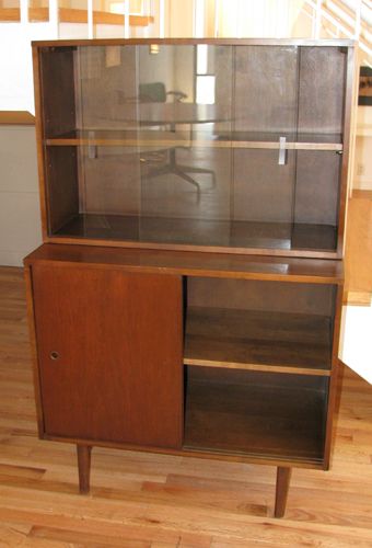 Paul McCobb Planner Group 2 pc China Closet: McCobb, Paul (American, 1917-1969), for Planner Group 2 pc China Closet with sliding etched glass doors and lower sliding wood doors wood, etched glass 56.5 x 36 x 18.25 inches Planner Group label on