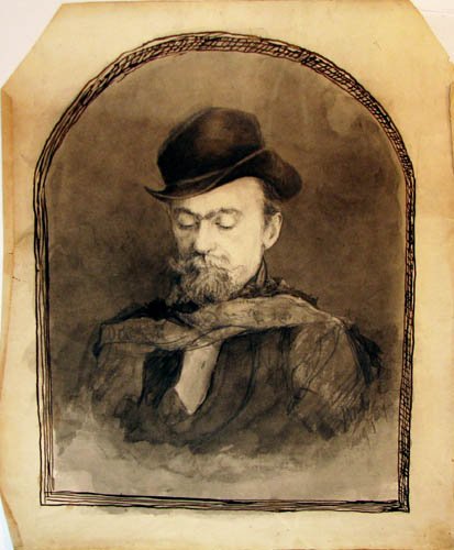 2 John Beatty Portrait drawings: Artist: Beatty, John W. (American, 1850-1924) Title: Portrait of a Man with Hat and Scarf and Man Reclining in Bed Date: 1876, dating from the artists German Stu