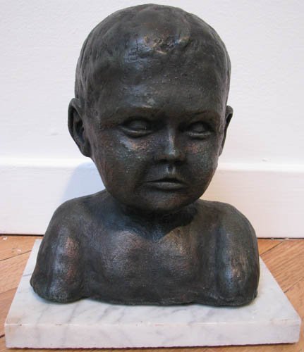 Barbara Tribe Yodkwan Child's Head Sculpture: Artist: Tribe, Barbara (Australian, 1913-2000) Title: Yodkwan Date: c. 1970s Medium: painted and fired terracotta on a marble base Dimensions: