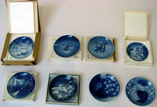 8 Bing & Grondahl Copenhagen Porcelain Plates: Title: 8 Bing & Grondahl Copenhagen Porcelain Collector's Plates including 1965, 1966, 1968, 1970, 1971-1972 Mother's Day (Sven Jensen), 1972 (George Jensen), 1969 Mother's Day, many