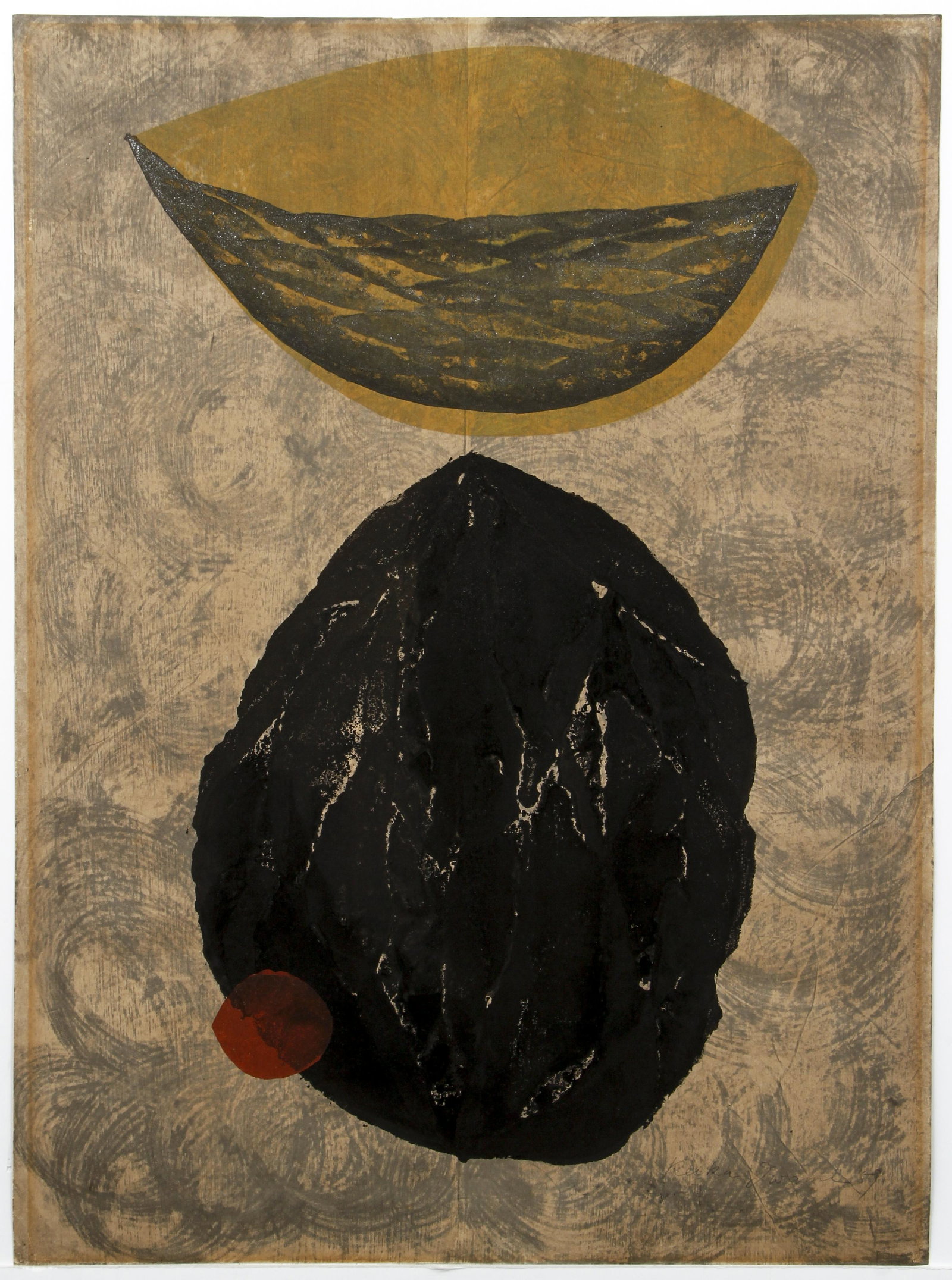 Reika Iwami 1959 rare woodblock Fruit: Iwami, Reika (Japanese, 1927-2020), Fruit, 1959, woodblock with embossing and mica, 29.5 x 21.5 inches, signed and dated lower right and signed titled and numbered 1/2 on the reverse,